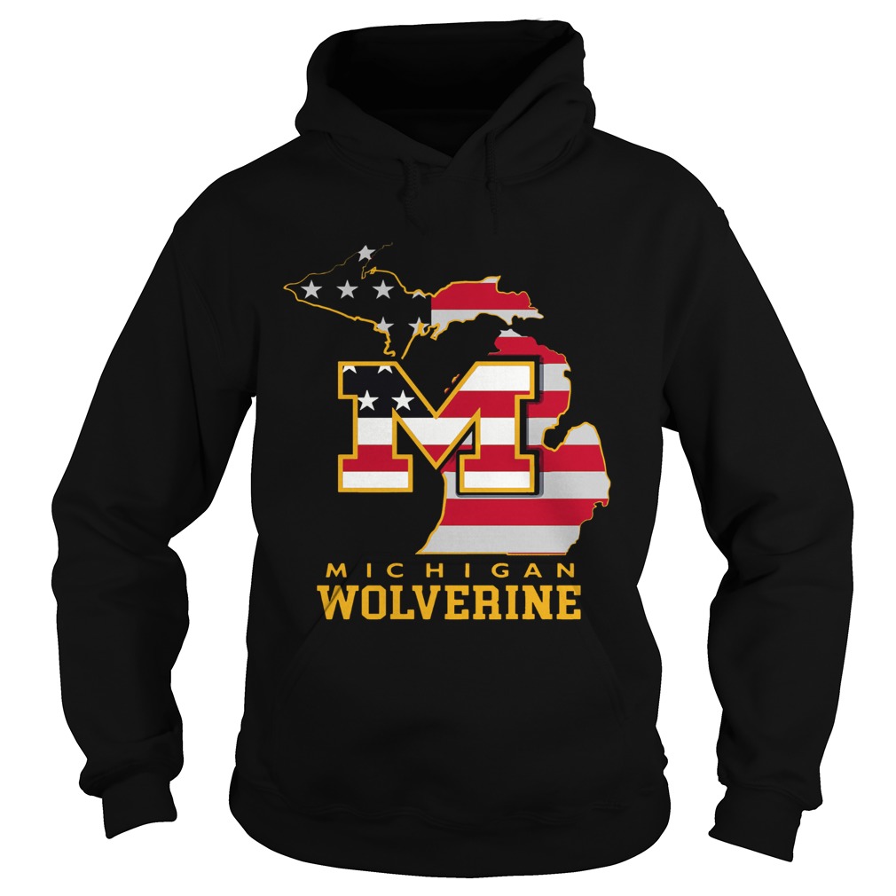 Michigan Wolverine American Map Flag Hoodie