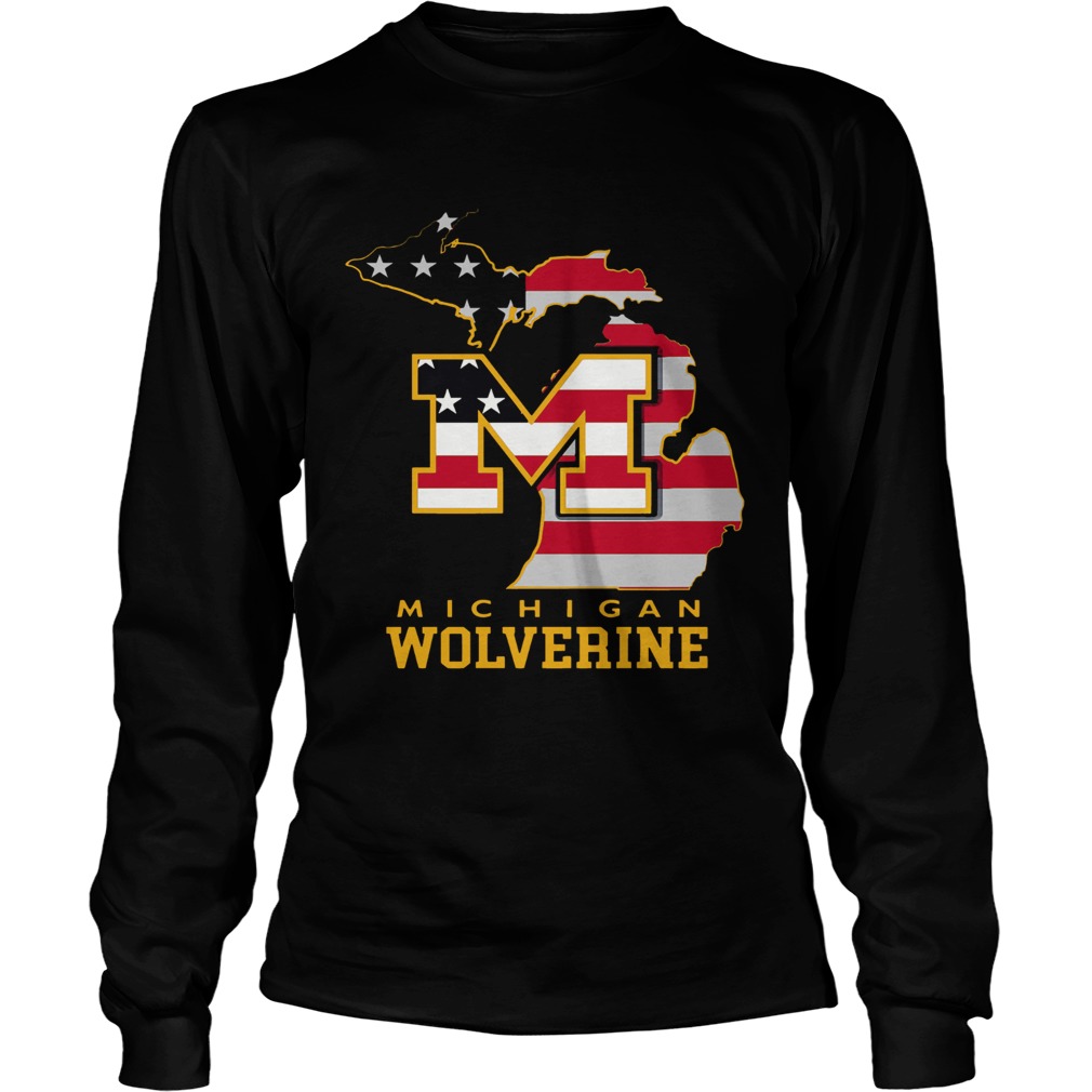 Michigan Wolverine American Map Flag Long Sleeve