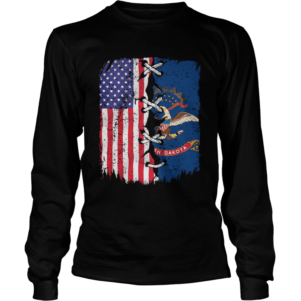 North Dakota And American Flag Independence Day Long Sleeve