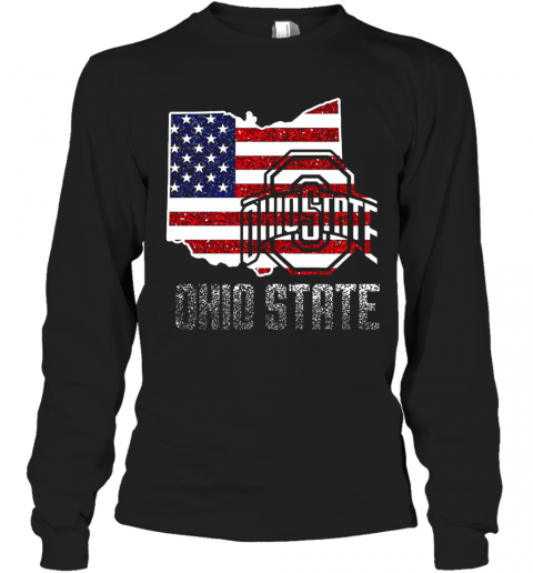 Ohio State American Flag T-Shirt Long Sleeved T-shirt 