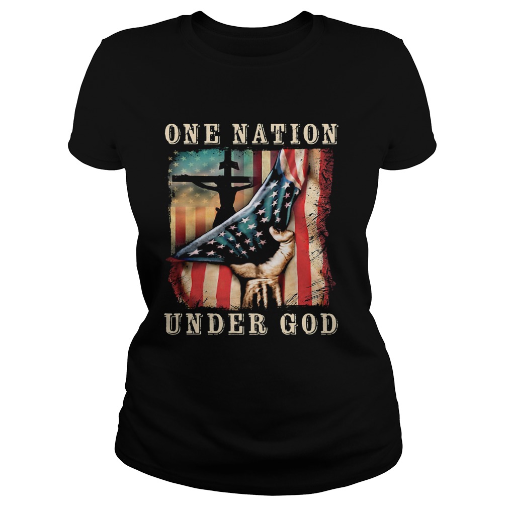 One nation under god American flag veteran Independence Day Classic Ladies
