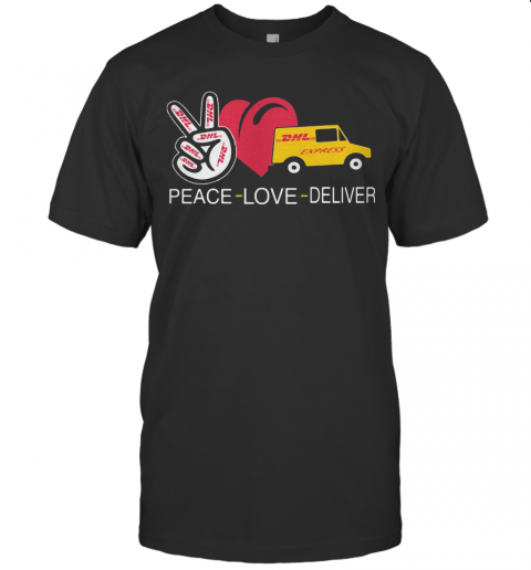Peace Love Deliver Dhl Express Heart T-Shirt - Trend Tee Shirts Store