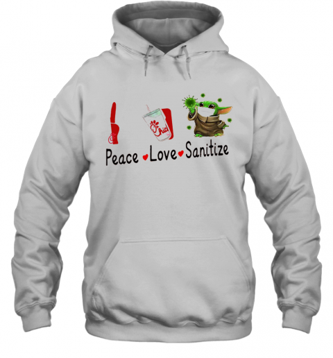 Peace Love Sanitize Baby Yoda Mask Covid 19 Chick Fil Logo T-Shirt Unisex Hoodie