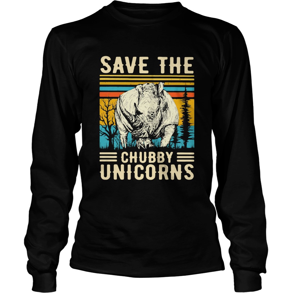 Rhino Save The Chubby Unicorns Vintage Retro Long Sleeve