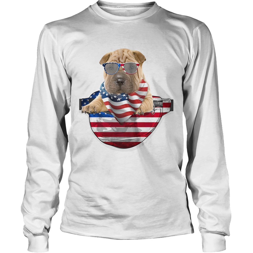 Shar pei waist pack american flag independence day Long Sleeve