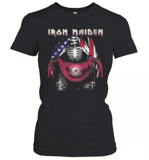 Skeleton Iron Maiden Alabama Crimson Tide Logo American Flag Independence Day T-Shirt Classic Women's T-shirt