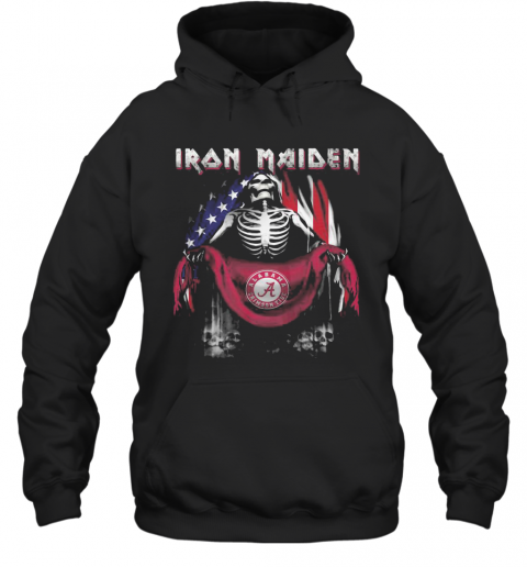 Skeleton Iron Maiden Alabama Crimson Tide Logo American Flag Independence Day T-Shirt Unisex Hoodie