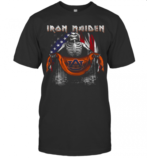 Skeleton Iron Maiden Auburn Logo American Flag Independence Day T-Shirt