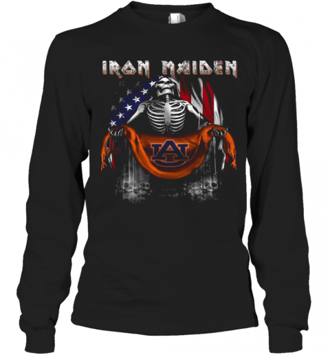 Skeleton Iron Maiden Auburn Logo American Flag Independence Day T-Shirt Long Sleeved T-shirt 