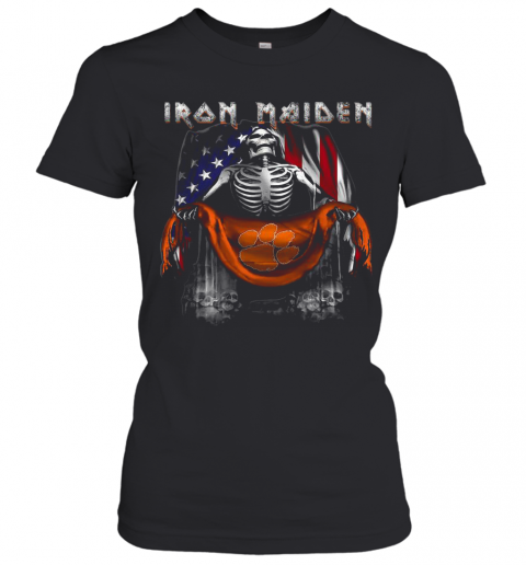 Skeleton Iron Maiden Clemson Tiger Logo American Flag Independence Day T-Shirt Classic Women's T-shirt