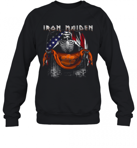 Skeleton Iron Maiden Clemson Tiger Logo American Flag Independence Day T-Shirt Unisex Sweatshirt