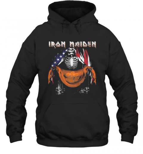 Skeleton Iron Maiden Clemson Tigers Logo American Flag Independence Day T-Shirt Unisex Hoodie