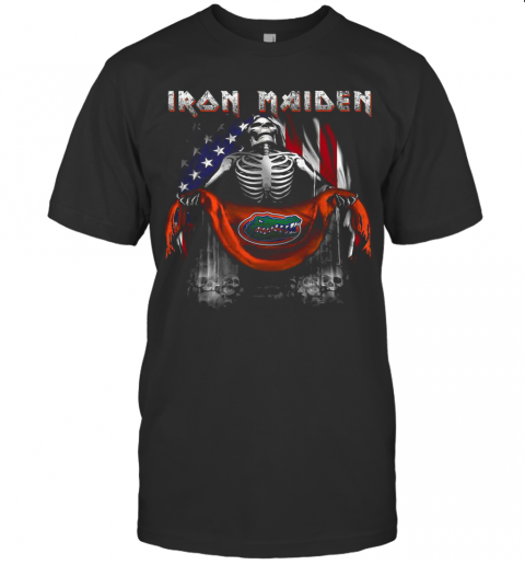 Skeleton Iron Maiden Florida Gators Logo American Flag Independence Day T-Shirt