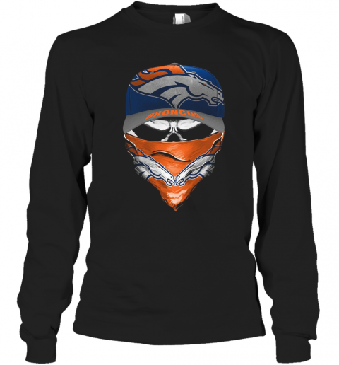 Skull Face Mask Denver Broncos Logo T-Shirt Long Sleeved T-shirt 