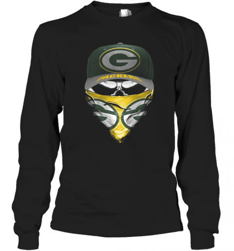 Skull Face Mask Green Bay Packers Logo T-Shirt Long Sleeved T-shirt 