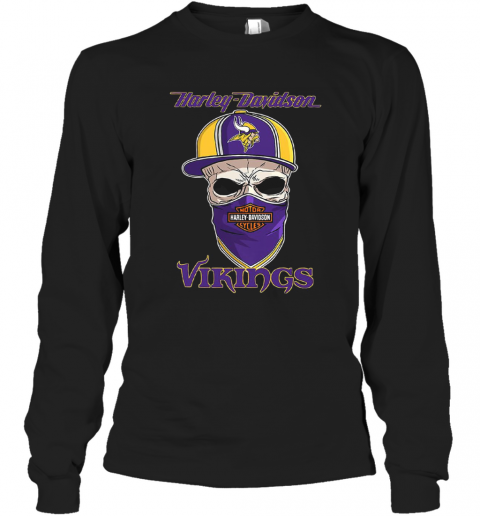 Skull Harley Davidson Minnesota Vikings Hat T-Shirt Long Sleeved T-shirt 
