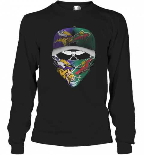 Skull Mask Minnesota Vikings And Minnesota Wild T-Shirt Long Sleeved T-shirt 