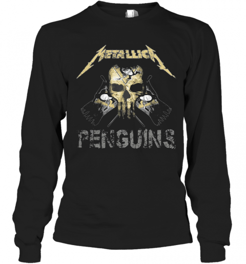 Skull Metallica Pittsburgh Penguins Flag T-Shirt Long Sleeved T-shirt 