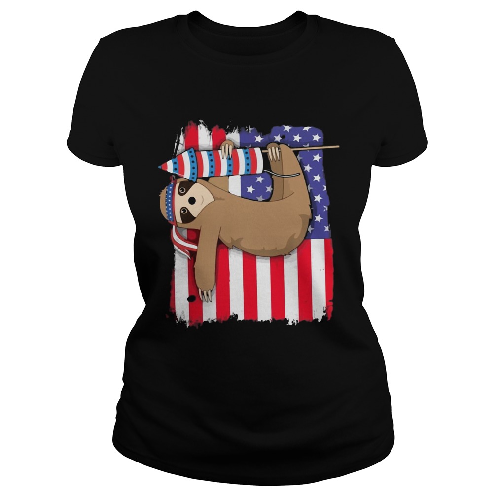 Sloth American flag veteran Independence day Classic Ladies