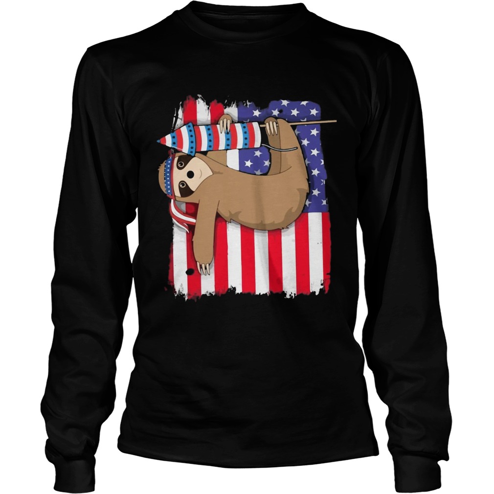 Sloth American flag veteran Independence day Long Sleeve