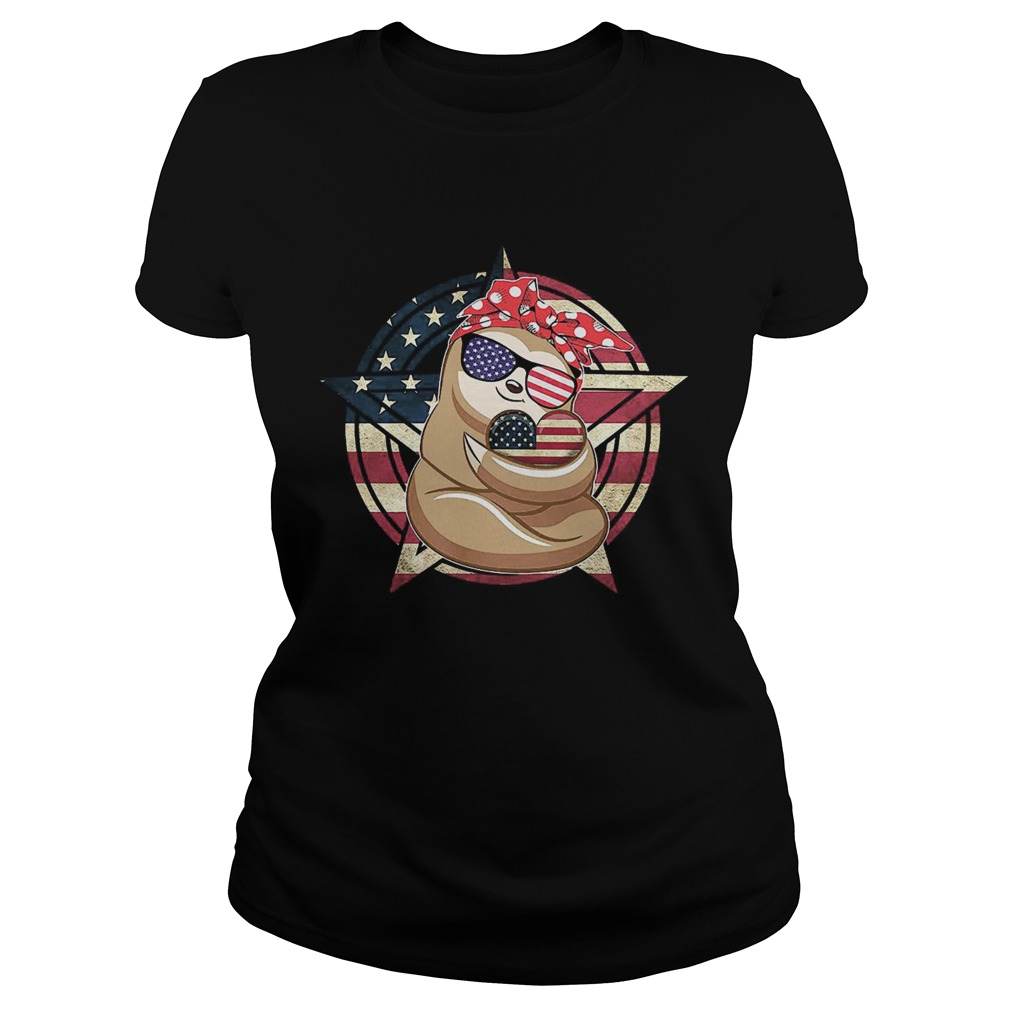 Sloth hug heart American flag veteran Independence Day Classic Ladies