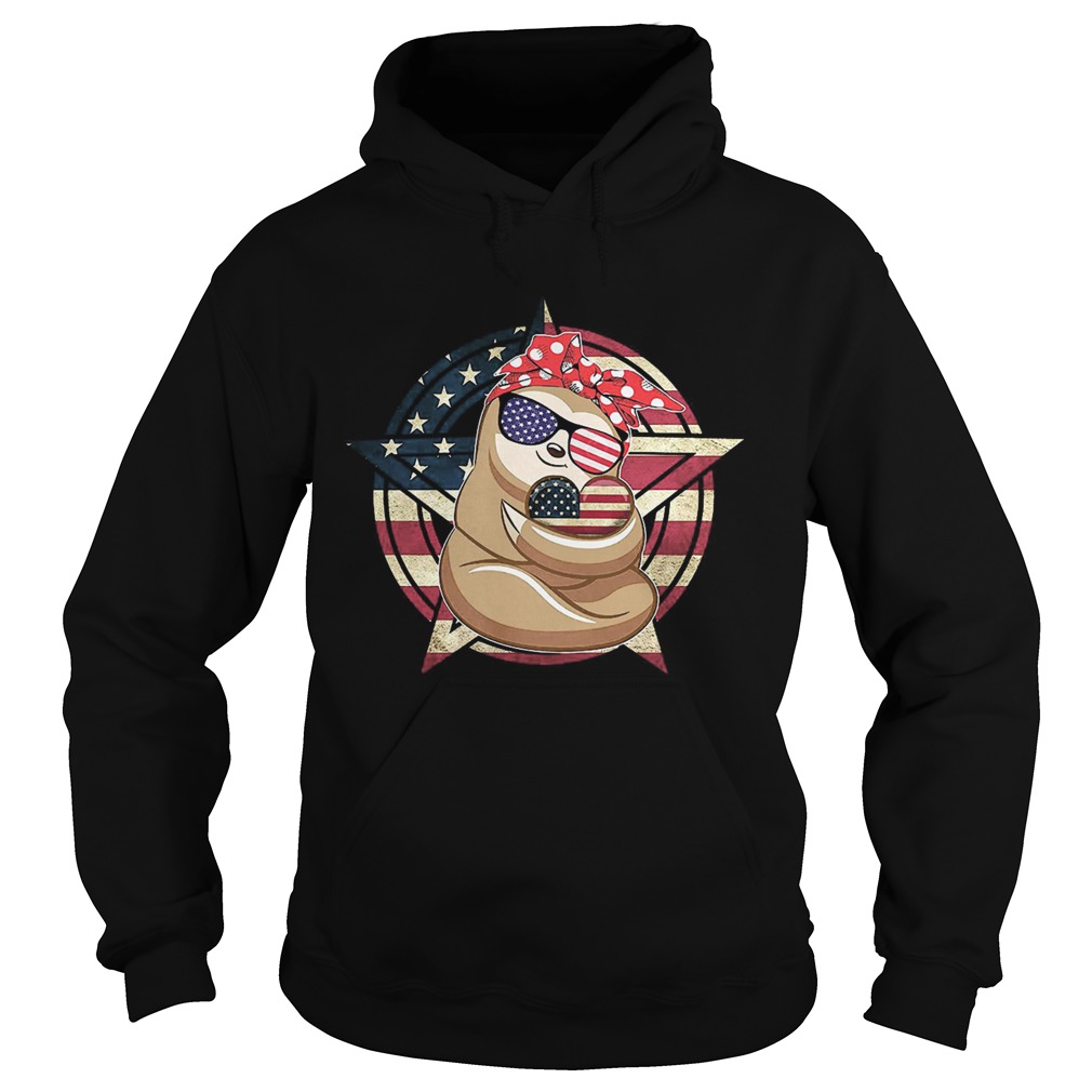 Sloth hug heart American flag veteran Independence Day Hoodie