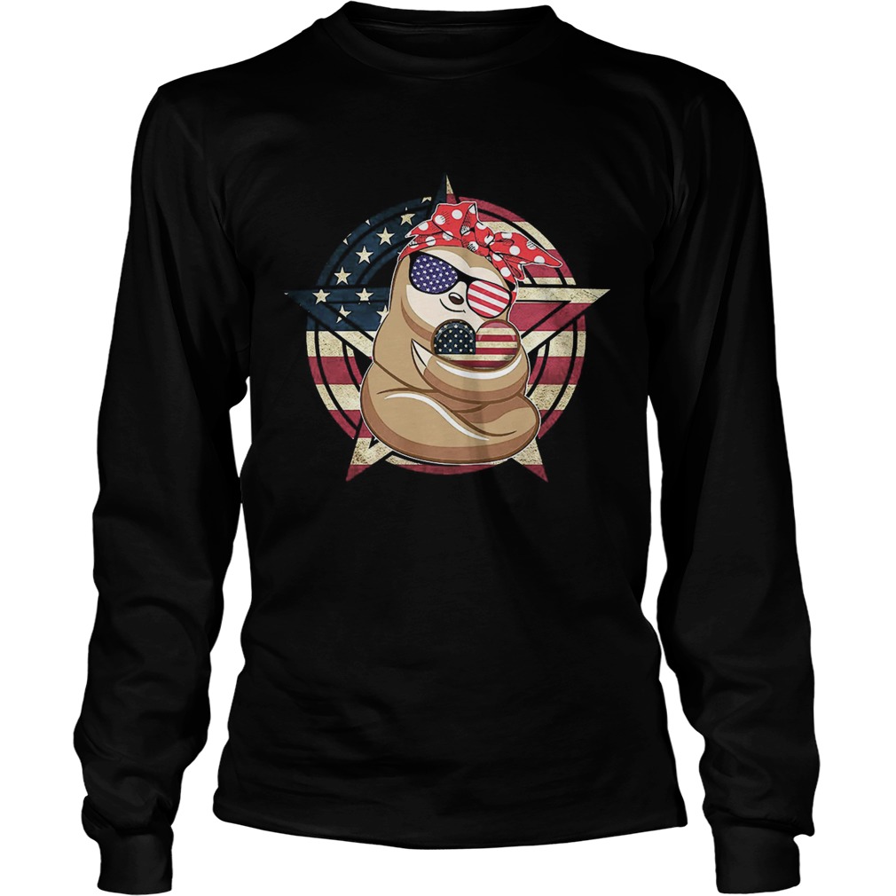 Sloth hug heart American flag veteran Independence Day Long Sleeve