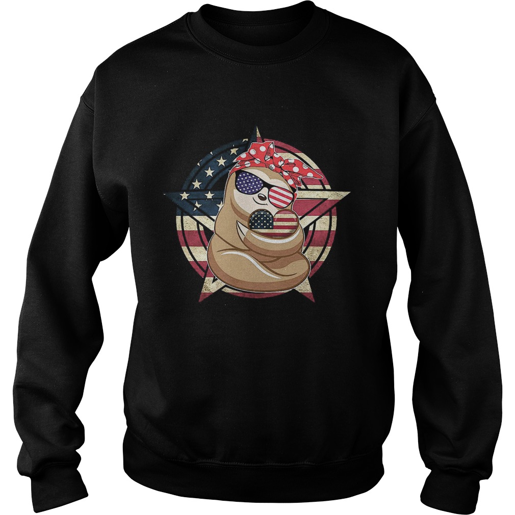 Sloth hug heart American flag veteran Independence Day Sweatshirt