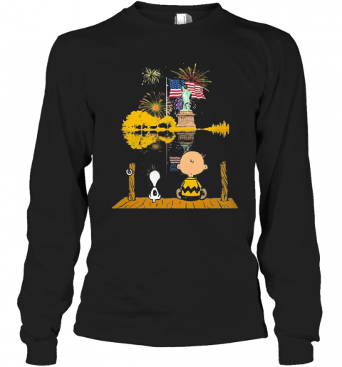 Snoopy And Charlie Brown Firework American Flag Independence Day T-Shirt Long Sleeved T-shirt 