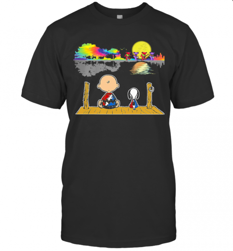 Snoopy And Charlie Brown Hippie Bear Guitar Dance T-Shirt