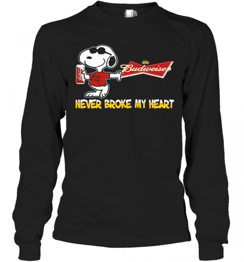Snoopy Budweiser Beer Never Broke My Heart Logo T-Shirt Long Sleeved T-shirt 