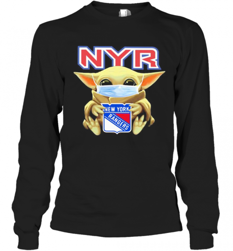 Star Wars Baby Yoda Mask Hug New York Rangers T-Shirt Long Sleeved T-shirt 