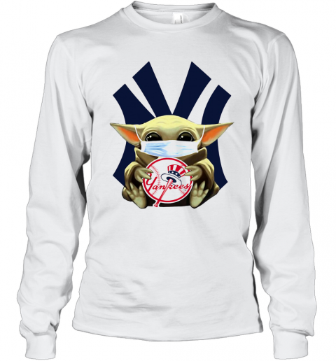 Star Wars Baby Yoda Mask Hug New York Yankees T-Shirt Long Sleeved T-shirt 