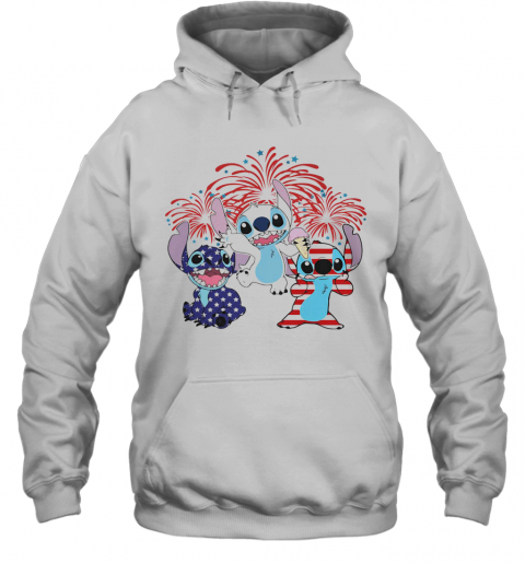 Stitch Firework American Flag Independence Day T-Shirt Unisex Hoodie