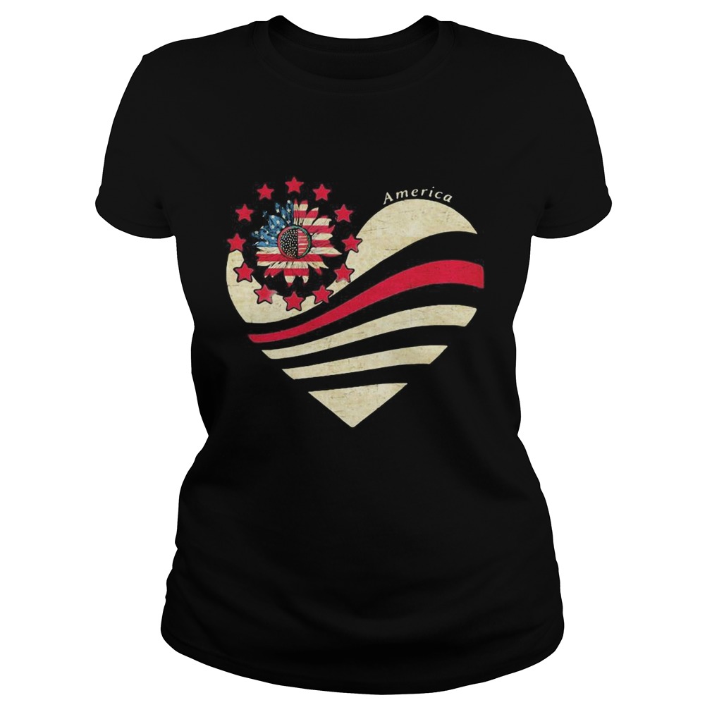 Sunflower Heart American Flag Independence Day Classic Ladies