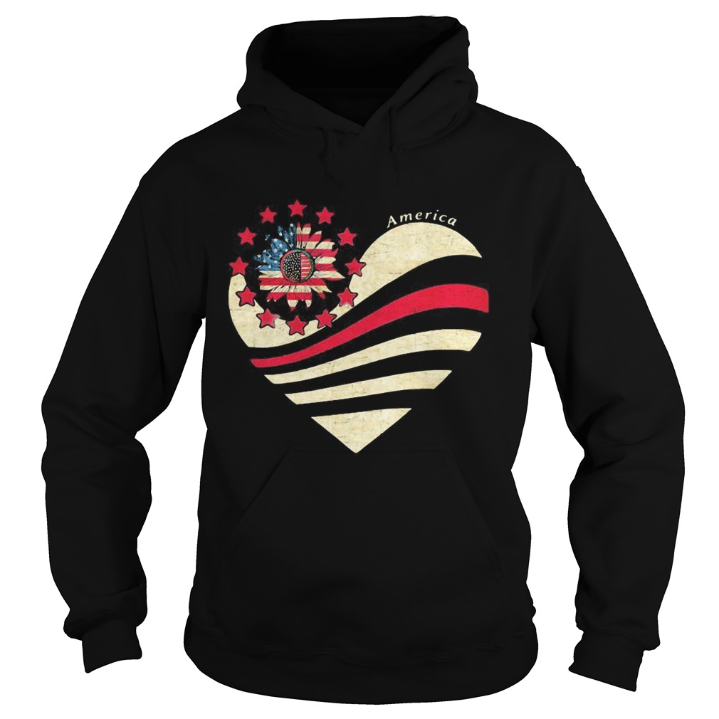 Sunflower Heart American Flag Independence Day Hoodie