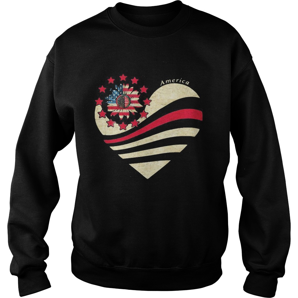 Sunflower Heart American Flag Independence Day Sweatshirt