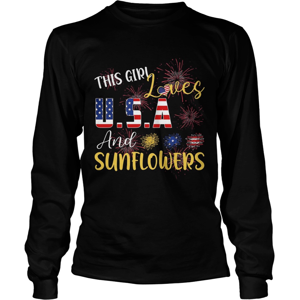The girl loves and sunflowers USA American flag veteran Independence day Long Sleeve