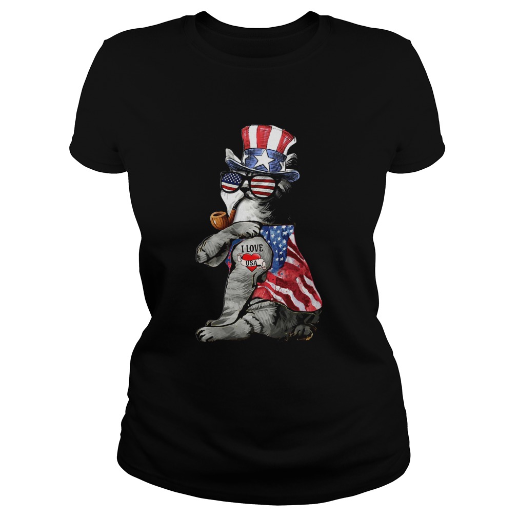 Uncle Sam Cat Tattoo I Love US Happy The 4th Of July Classic Ladies