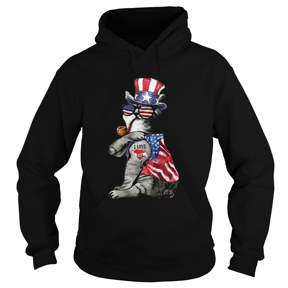 Uncle Sam Cat Tattoo I Love US Happy The 4th Of July Hoodie