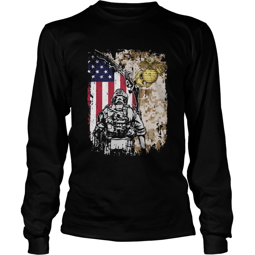 United State Marine Corps American flag veteran Independence day Long Sleeve