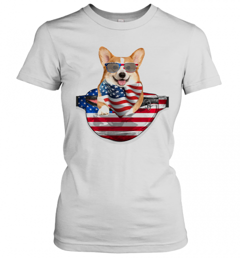 Welsh Corgi Waist Pack American Flag Independence Day T-Shirt Classic Women's T-shirt