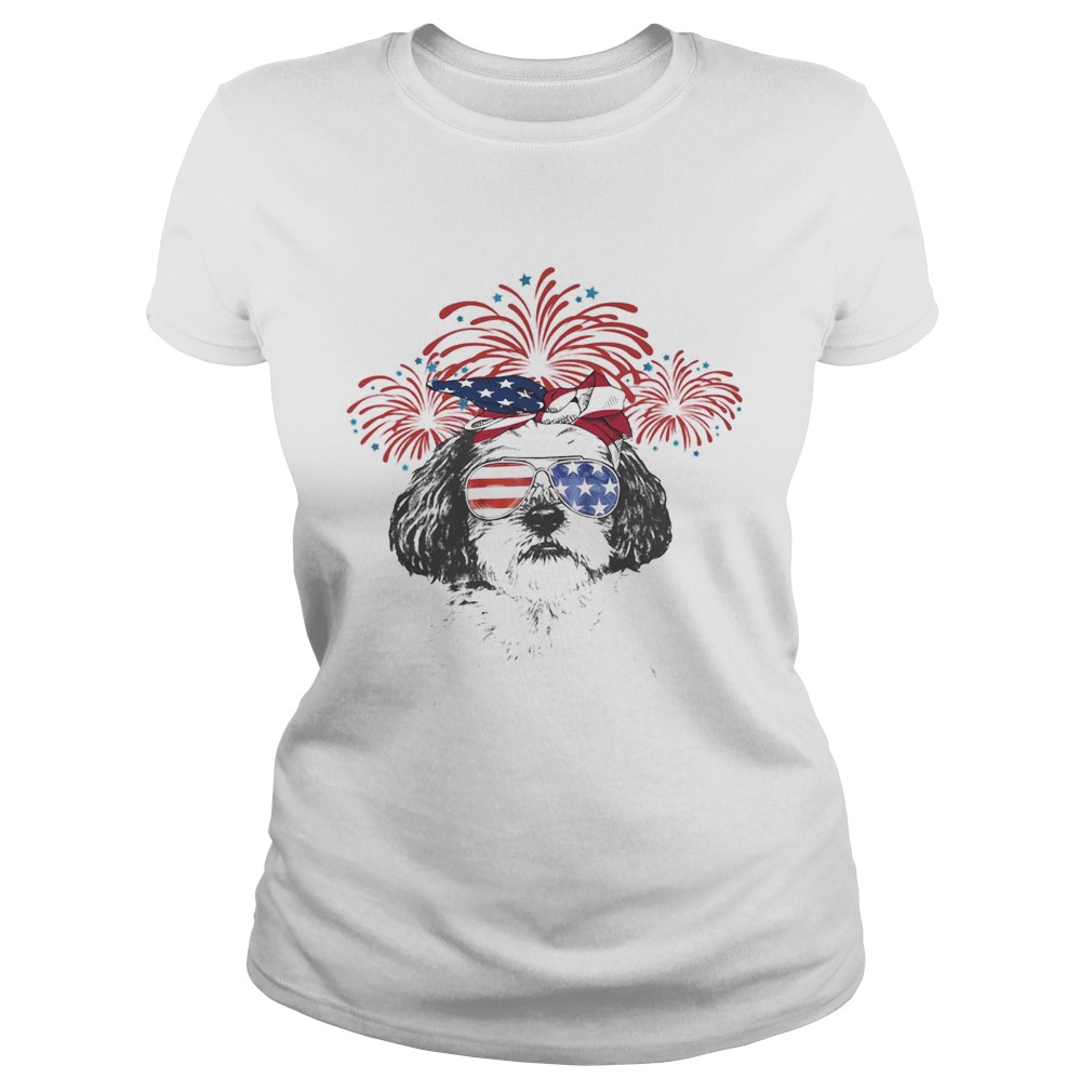Yorshire terrier American flag veteran Independence Day Classic Ladies