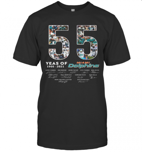 55 Years Of 1966 2021 Miami Dolphins Signatures T-Shirt