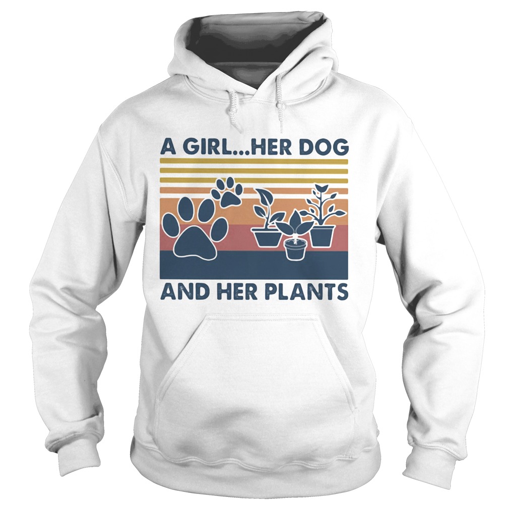 A girl Her dog and her plants Vintage retro Hoodie