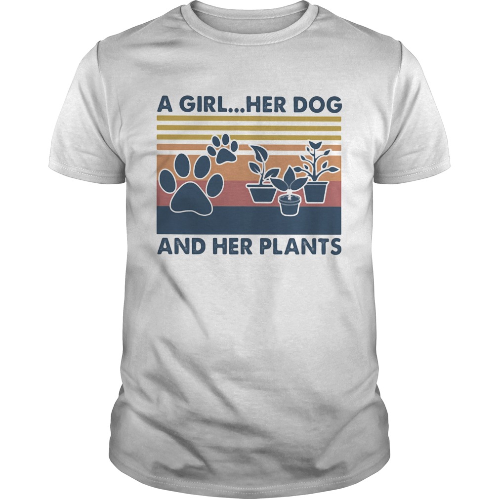 A girl Her dog and her plants Vintage retro shirt