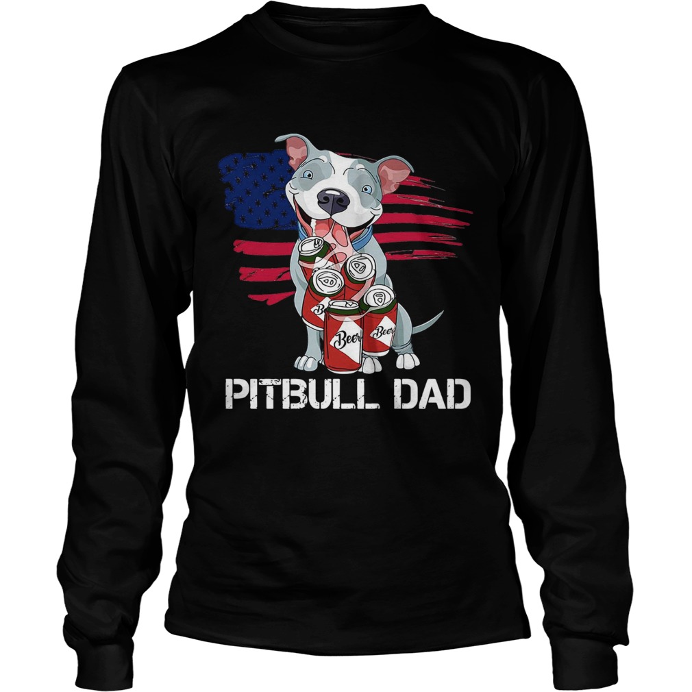 American Flag Pitbull Dad In Beer Father Day Long Sleeve