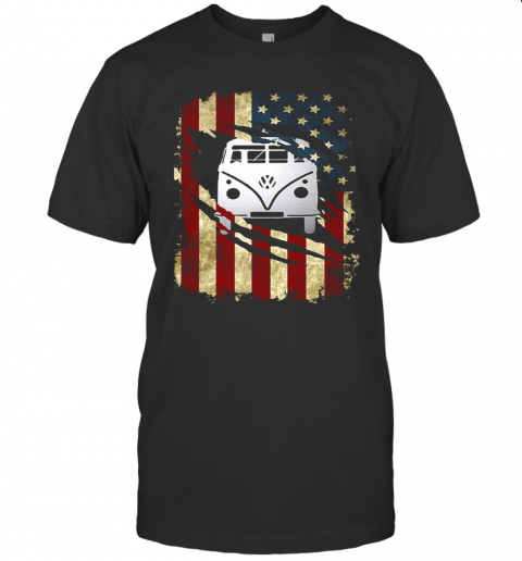 Bus American Flag Happy Independence Day T-Shirt