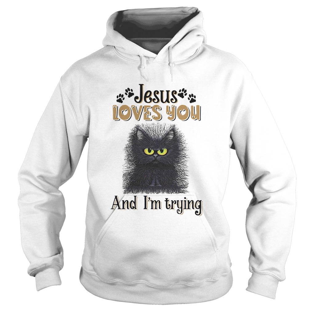 Cat black jesus loves you and im trying Hoodie