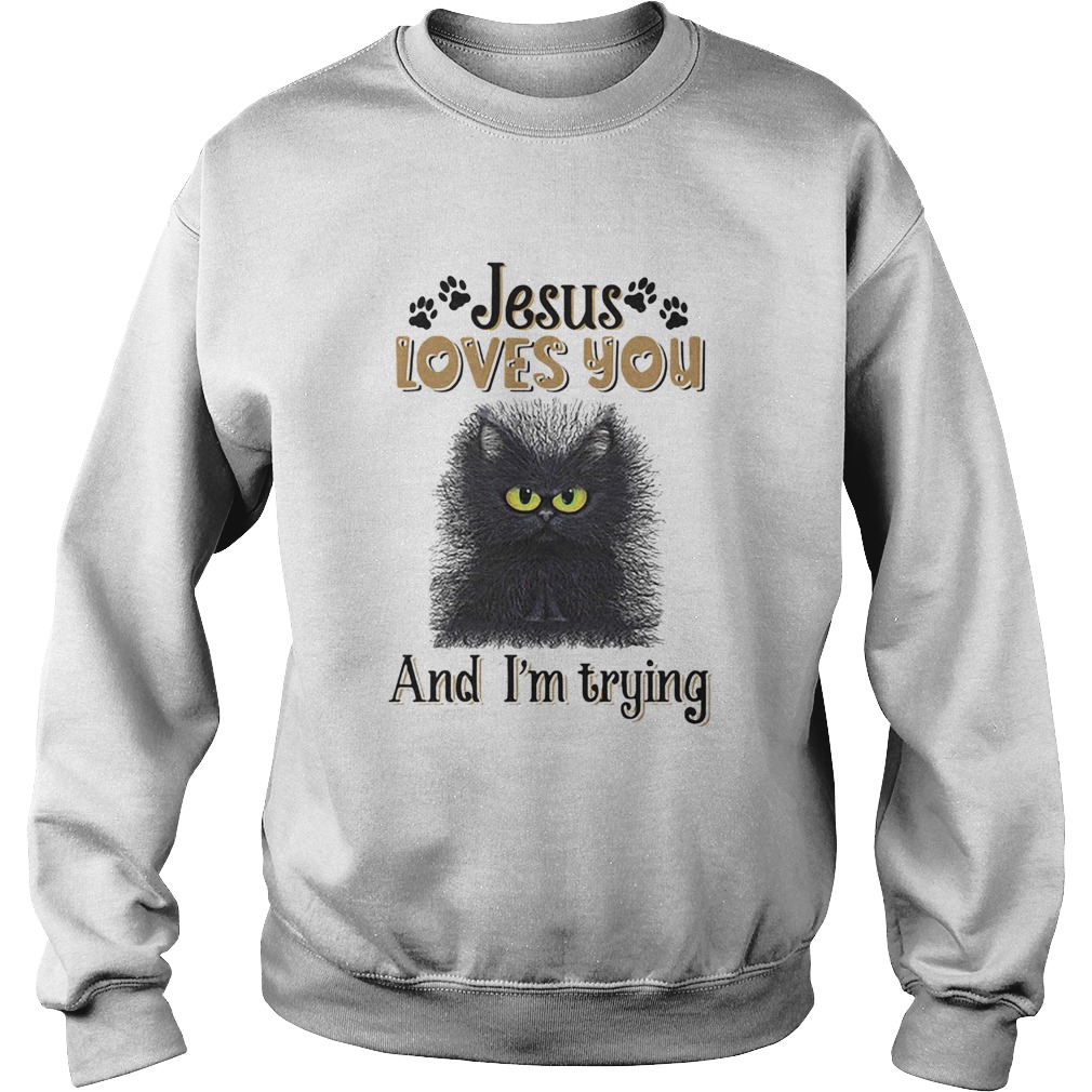 Cat black jesus loves you and im trying Sweatshirt
